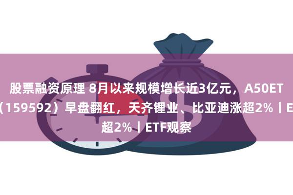 股票融资原理 8月以来规模增长近3亿元，A50ETF基金（159592）早盘翻红，天齐锂业、比亚迪涨超2%丨ETF观察